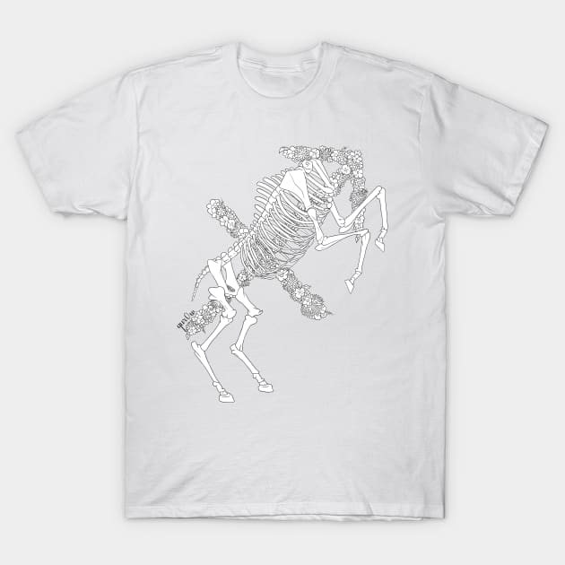 Sagittarius Skeleton - Black and White T-Shirt by Qur0w